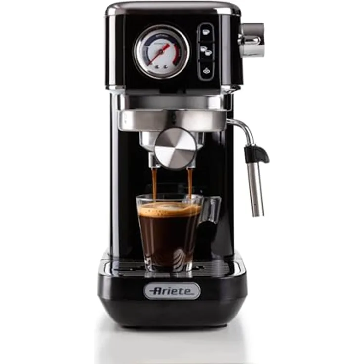 Ariete 1381 Kaffeemaschine, 1300 W, 15 bar Druck, 1,1 l, kompatibel mit ESE-Pads und gemahlenem Kaffee, schwarz, mit integriertem Milchsystem für Cappuccino