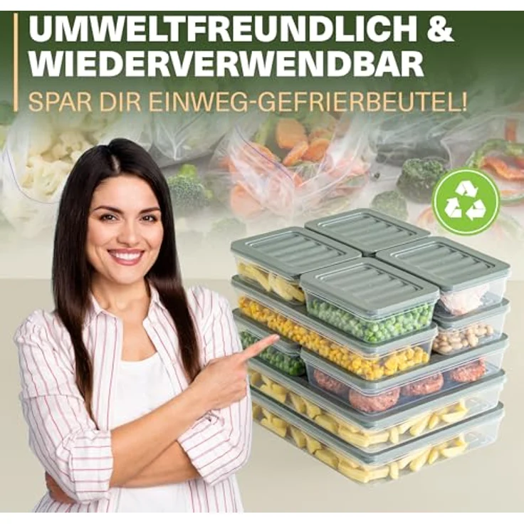 Viwares Vorratsdose Frischhaltedosen 10er Set, frostfest bis -25°C, wiederverwendbar, Grau – Bild 5