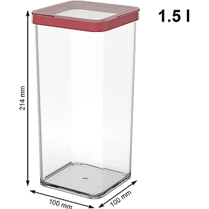 Rotho Loft Vorratsdose 1.5 l, Kunststoff, transparent-rot, quadratisch – Bild 5