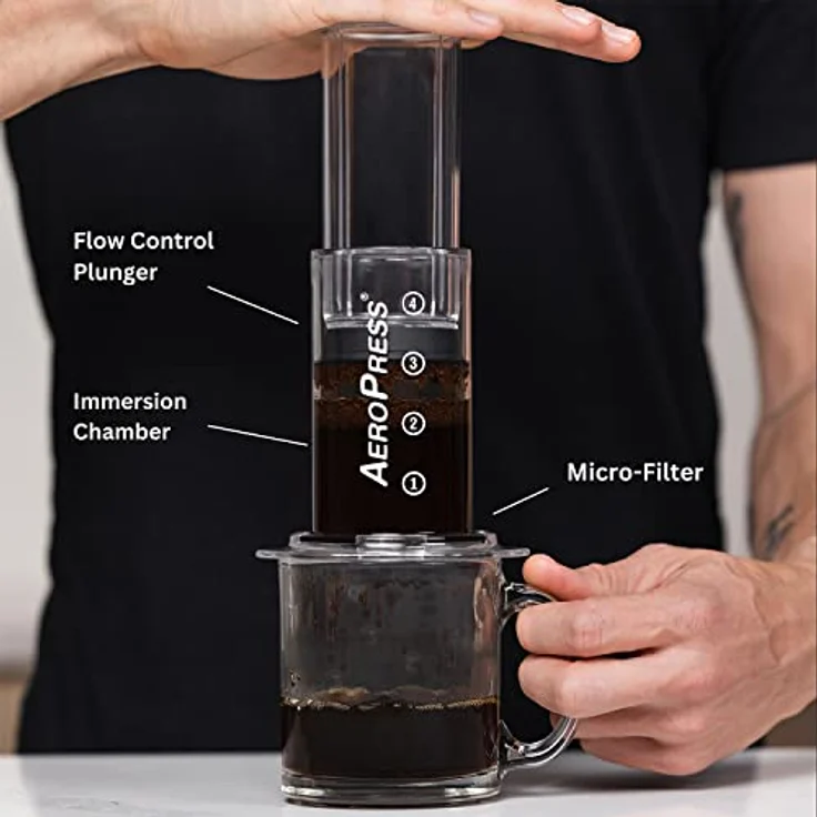 Aeropress Klare Kaffeepresse - 3 in 1 Brühmethode kombiniert French Press, Pourover, Espresso - Vollmundiger Kaffee ohne Körnung oder Bitterkeit - Kleine tragbare Kaffeemaschine für Camping & Reisen – Bild 2