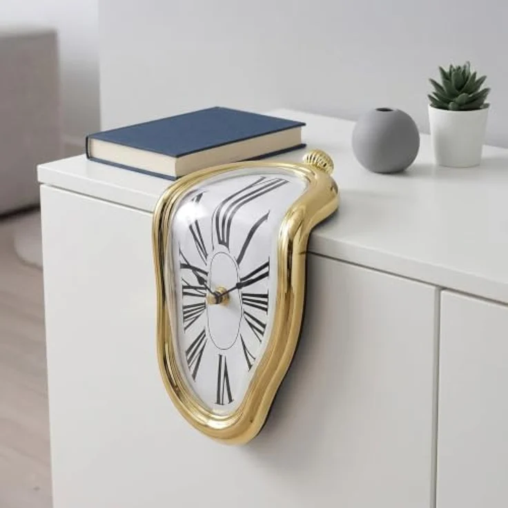 Relaxdays Tischuhr Salvador Dali, goldene Surrealismus Uhr im geschmolzenen Design für Tisch- & Regalkanten – Bild 3
