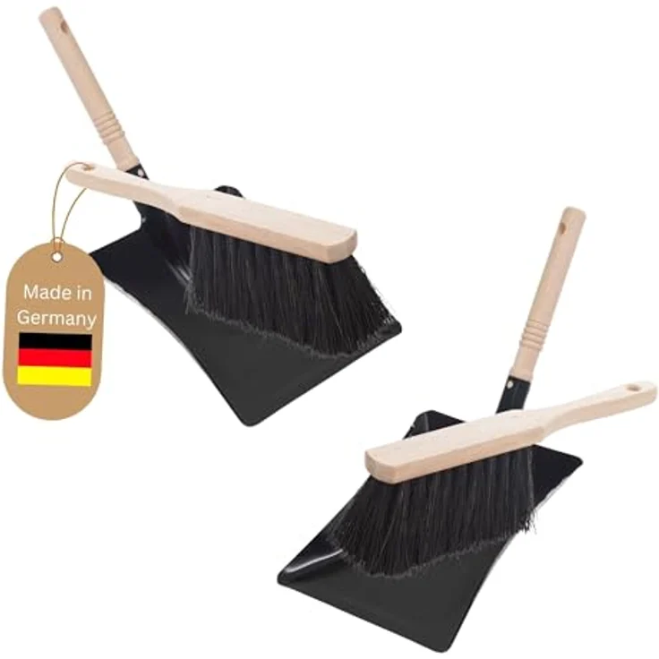 Novaliv Kehrgarnitur 19487-51200, 2er Set Handfeger mit Arenga Borsten und Metallkehrblech, robust – Bild 1