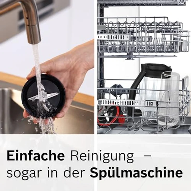 Bosch 4242005319275 VitaPower Standmixer, 1200 Watt, 1,5 Liter, bis zu 30.000 U/min, inkl. Tritan ToGo-Flasche 0,6 L, Zerkleinerer,Stopfer, 4-Klingen-Messer, Kunststoff, Glas, schwarz, silber – Bild 4
