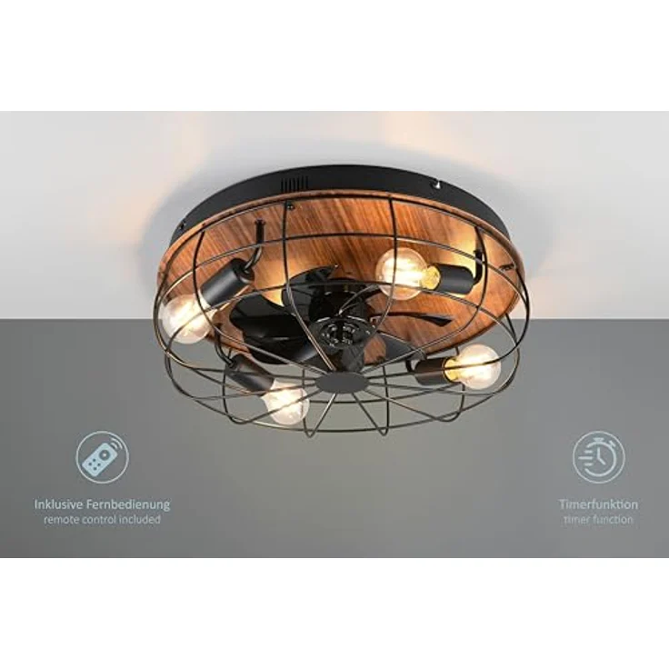 lightling Deckenlampe Trutti mit integriertem Ventilator und Fernbedienung, Geschwindigkeitsstufen, Timer, holzfarbig – Bild 3