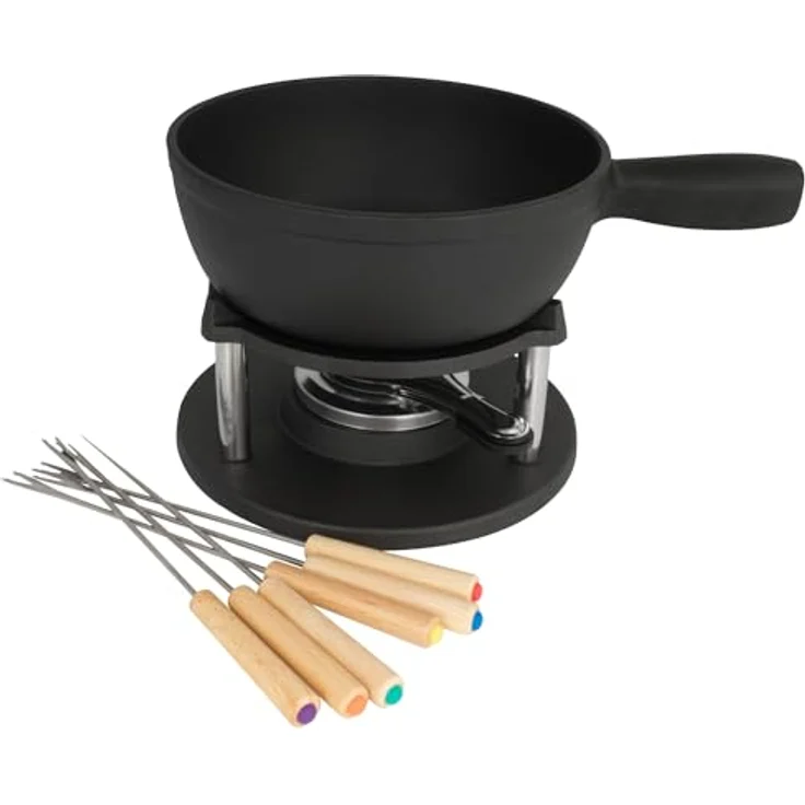 BBQ-Toro Gusseisen Fondue Set für 6 Personen | 2 Liter | Fondueset 9 teilig mit Brenner und Gabeln | Fondue-Set, Käsefondue Set, Fleischfondue Set, Schokofondue Set | Fonduetopf, Topf-Set – Bild 4