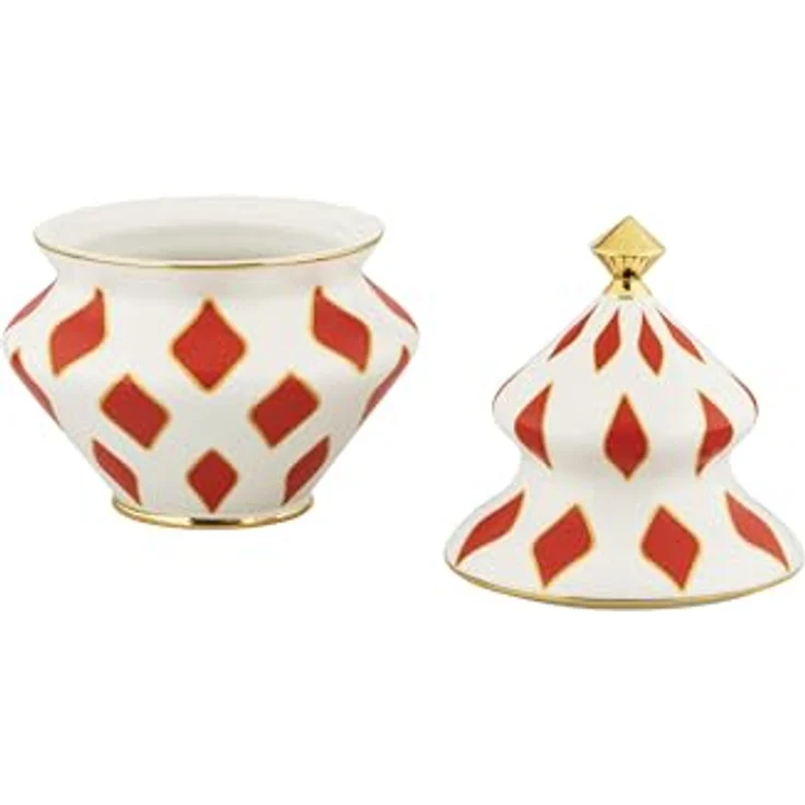 Alessi Delight NZ03 Weihnachtsbehälter für Süßigkeiten in Porzellan, Rot, Weiß und Gold - Handdekoriert mit emaillierten Golddetails – Bild 2