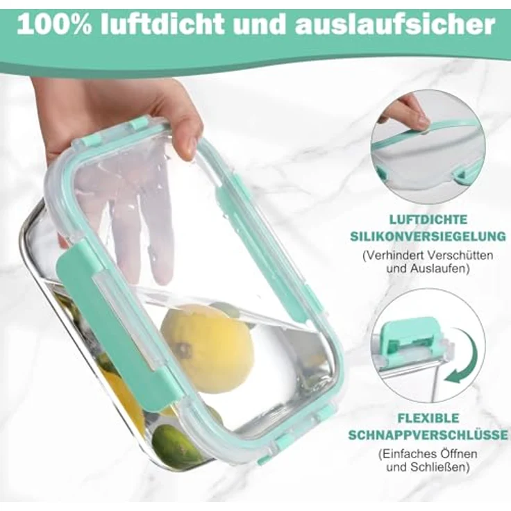 YASHE 12-teiliges Glasbehälter-Set, stapelbar & luftdicht, ideal für Meal Prep, aus Borosilikatglas, BPA-frei, grün – Bild 4