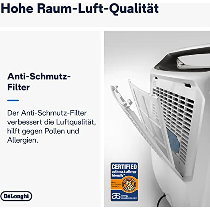 De'Longhi Luftentfeuchter Tasciugo AriaDry Multi DEXD214F - elektrischer Entfeuchter und Luftreiniger für Räume bis 65m³, Wäschefunktion, Allergiker zertifiziert, 14 Liter/Tag, weiß – Bild 4