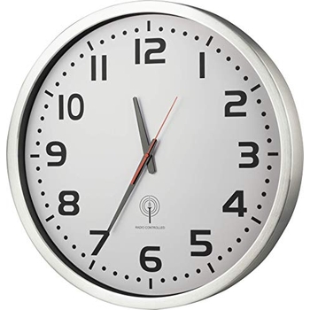 EUROTIME Funkwanduhr, 50 cm, Aluminiumgehäuse, Echtglas, klares 12