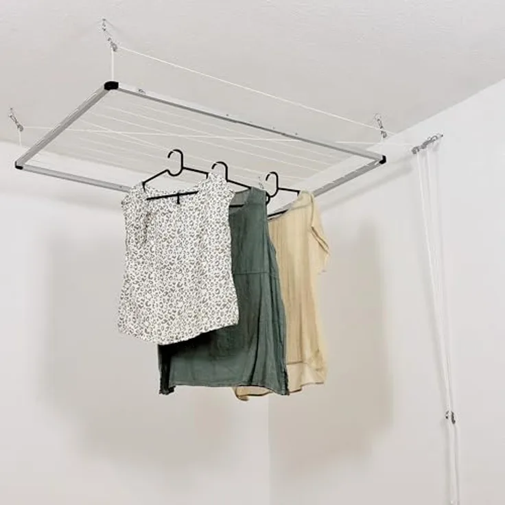 DRY-SMART Flex UP Deckenwäschetrockner – ausziehbarer Deckentrockner, rostfreies Aluminium, platzsparend, Deckenbefestigung 100-160 cm, für Badewanne und Balkon, inklusive Montageanleitung