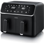 Arendo Heißluftfritteuse XXL Doppelkammer Airfryer 8L, Dual Zone, Backofen, Edelstahl, 2700 W, mit Zubehör, fettarmes gesundes Kochen, 2 kleine Kammern, Umluftsystem