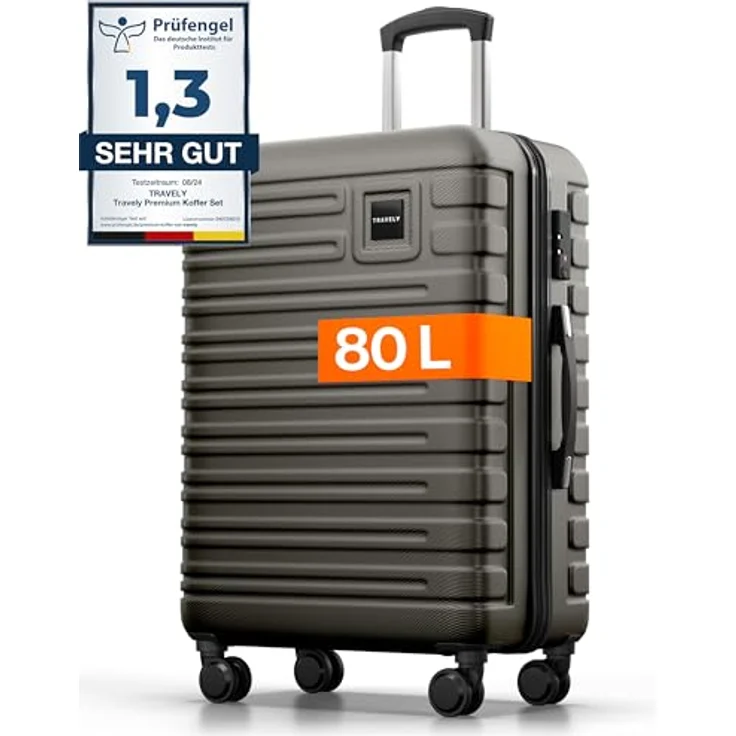 Travely Premium Koffer 24" - Hartschalen Koffer mit über 75L Volumen, sanften Rollen & TSA Schloss – Bild 1