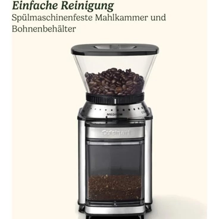 Cuisinart DBM8V2E, Kaffeemühle mit Keramikmahlplatten, 18 Mahlgradeinstellungen, Silber, Schwarz, 250 g Kapazität – Bild 6