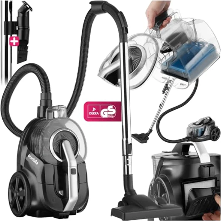 tectake® Staubsauger beutellos, VC900, 900 W, Stark, Tierhaarstaubsauger mit HEPA-Filter, Teleskopstange, Easy Clean, für Teppich und Hartboden – Bild 1