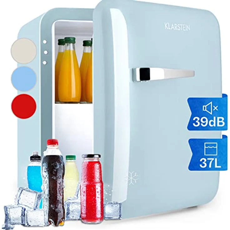 Klarstein Audrey 2in1 Minikühlschrank mit Gefrierfach, 32 L Kühlraum, Retro-Design, 50 cm hoch, blau – Bild 1