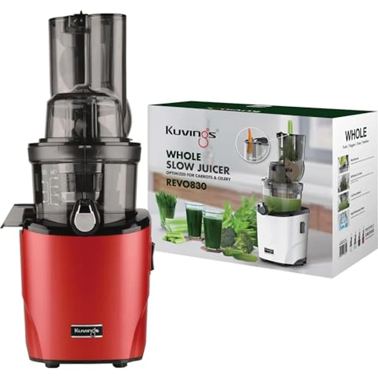 Kuvings REVO830 Slow Juicer mit automatischem Schneidesystem inkl. Smoothie & Sorbet Filter Set, Dunkelrot Matt – Bild 1