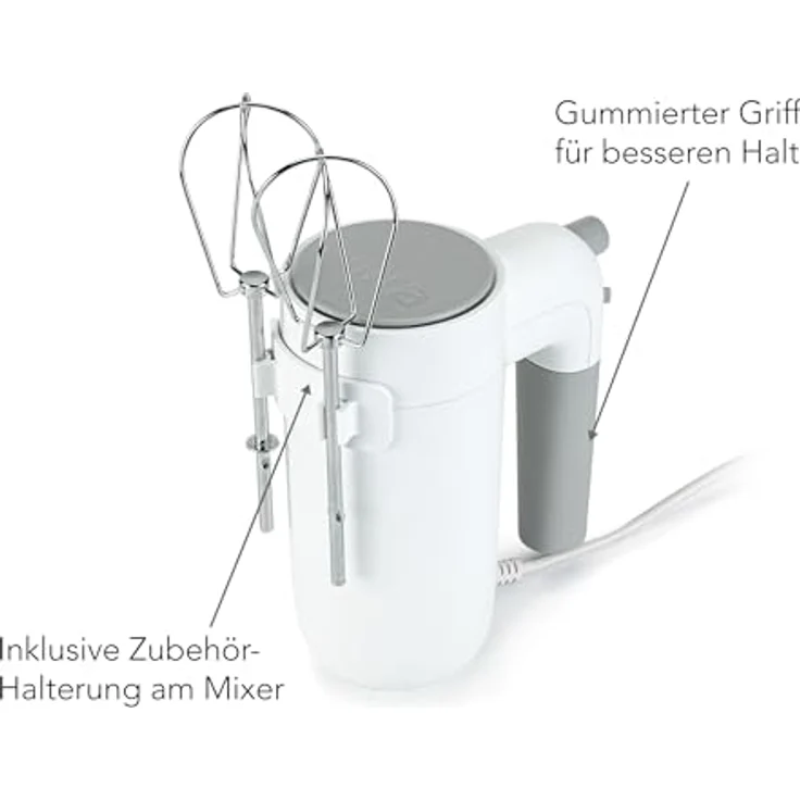 Wilfa Handmixer Easy Mix 350 | 5 Geschwindigkeiten, Boost- und Auswurf-Funktion | 2 Schneebesen, Zubehör-Halterung | 350 Watt, 1,4m Kabel | HM2W-350 (weiß-grau) – Bild 5