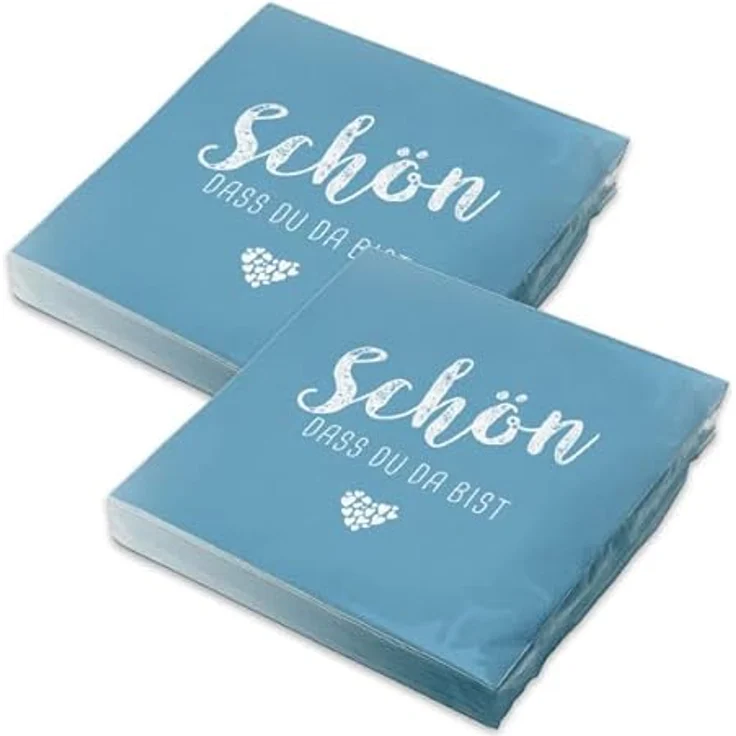 itenga Servietten Schön dass du da bist, 3-lagig, 30 x 30 cm, 40 Stück, nordic blue für Kommunion, Konfirmation, Hochzeit und Taufe – Bild 1
