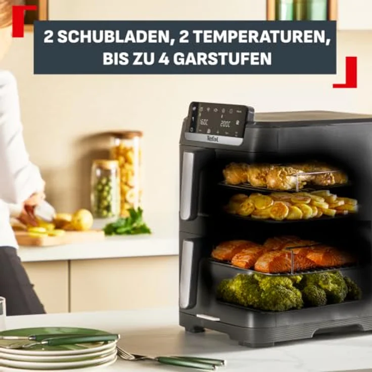 Tefal Easy Fry Crispy Stack, Doppelkammer-Heißluftfritteuse mit EvenFry-Technologie, 6 Programme, platzsparendes Design – Bild 4