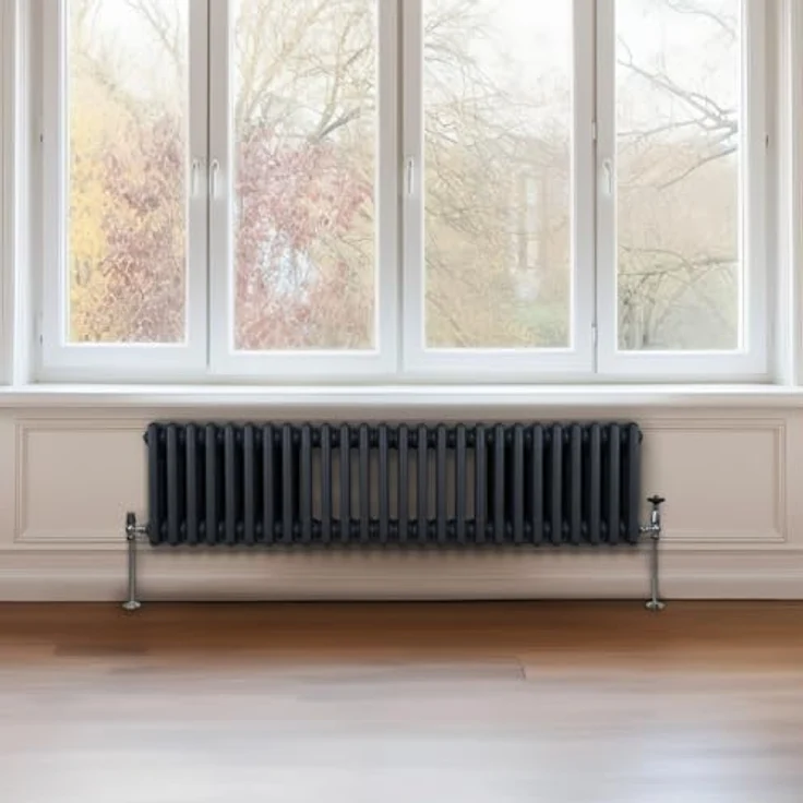 Monster Shop Traditioneller 3-Spalten-Heizkörper 300 x 1192mm, Horizontaler Wandheizkörper aus Kohlenstoffstahl in Matt Anthrazit Grau, 3612 BTU Wärmeleistung, inklusive Reinigungsbürste und Befestigungsset – Bild 4