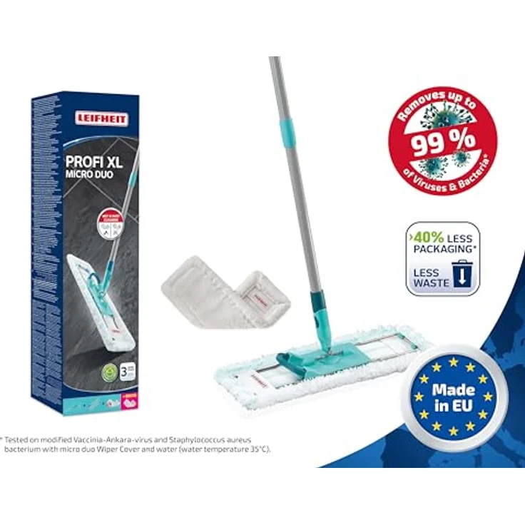 Leifheit Bodenwischer Profi XL micro duo + SUPERDUSTER XL, 42 cm Wischbreite, für Hartböden, wiederverwendbar, mit flexibler 360° Drehung – Bild 4