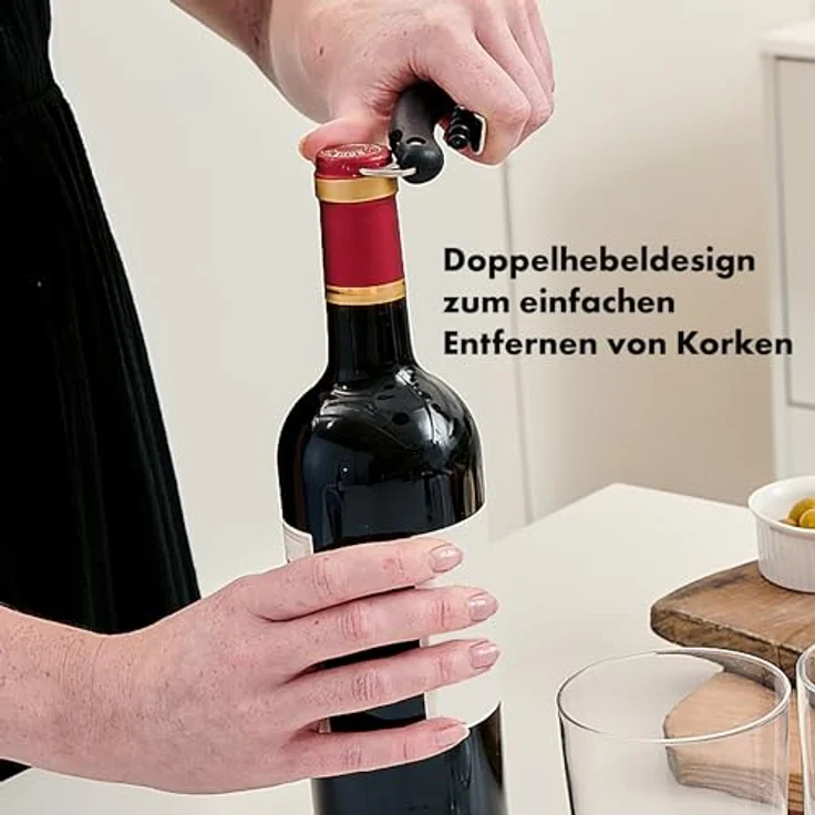 OXO Kellner-Korkenzieher aus Stahl mit Doppelhebel, Edelstahl-Folienschneider und Flaschenöffner – Bild 2