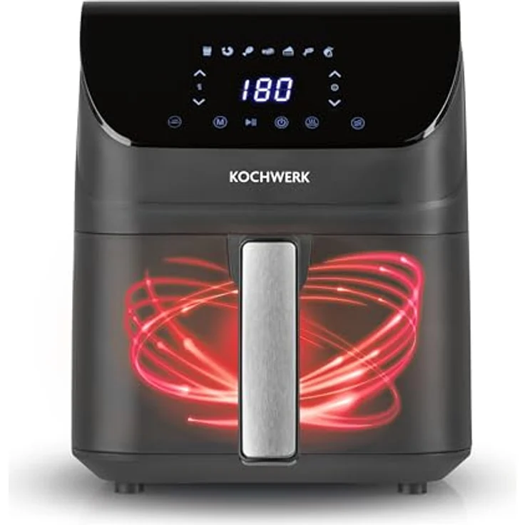 Kochwerk Rachs KOCHWERK Digitale Heißluftfritteuse 4L, Airfryer mit Touchscreen, fettarm Garen, Grillen und Backen, Erinnerungsfunktion zum Wenden, leichte Reinigung, 1400W – Bild 3