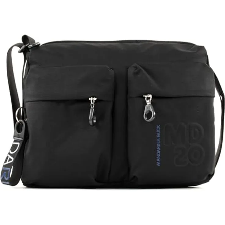 Mandarina Duck Umhängetasche MD20 Crossover Zip M, Schwarz, mit vielen Zipperfächern