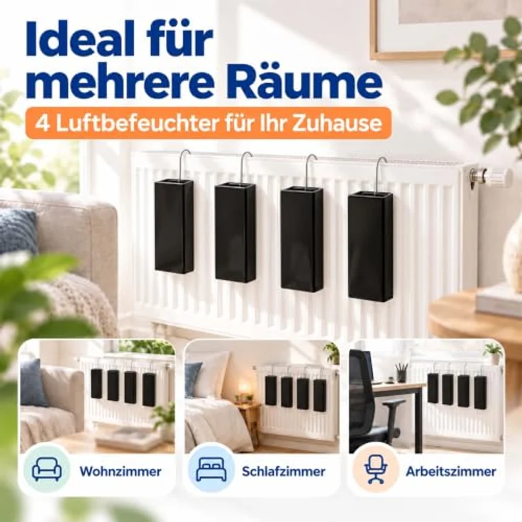 relaxdays Luftbefeuchter Heizung 4er Set, passive Verdunstungsbefeuchtung, 0.4 l Wassertank, schwarz – Bild 6