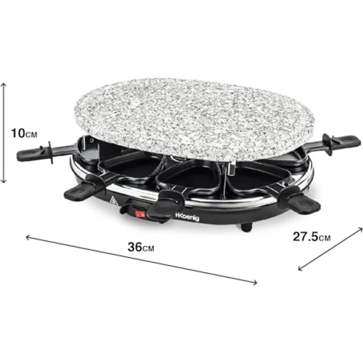 H.Koenig RP85 Raclette-Gerät - 8 Personen - Naturstein-Grillplatte - mit Pfännchen - 900 W - schwarz – Bild 6