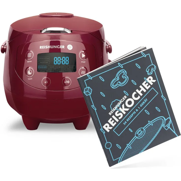 Reishunger Digitaler Mini Reiskocher Bundle, 350 W, 0,6 L, Dämpfeinsatz, Timer- und Warmhaltefunktion