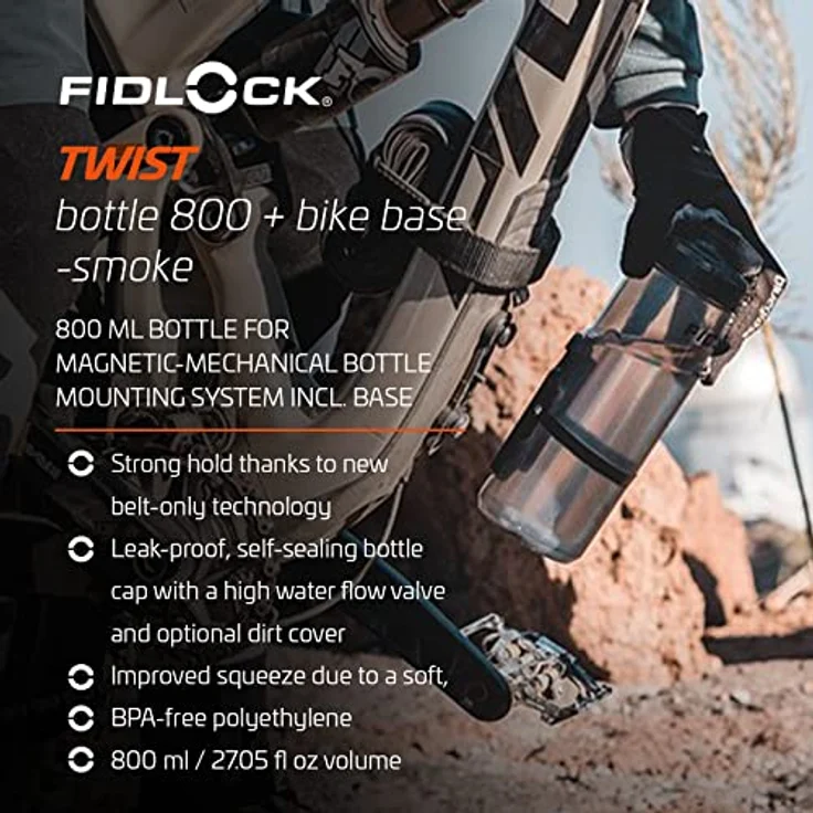 Fidlock TWIST Trinkflasche 800ml mit Bike Base, Grau, BPA-frei, spülmaschinengeeignet, magnet-mechanisches Flaschenhaltersystem – Bild 3