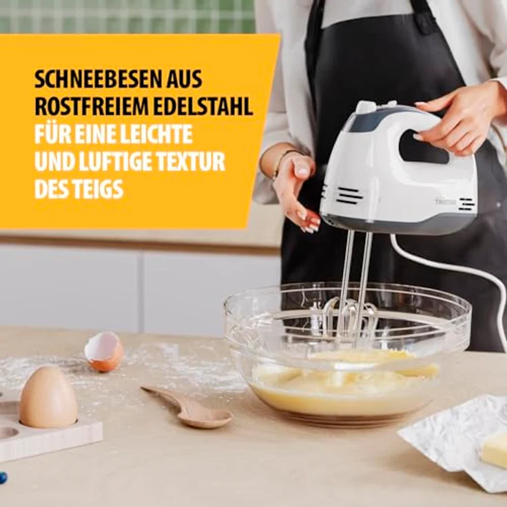 Tristar Handmixer MX-4203, 5 Geschwindigkeitsstufen, 200W, Ergonomisch, Edelstahl-Rührbesen und Knethaken, Spülmaschinengeeignete Teile, BPA-frei, Mit Auswurftaste, Kompakt und Praktisch, Edelstahl – Bild 3