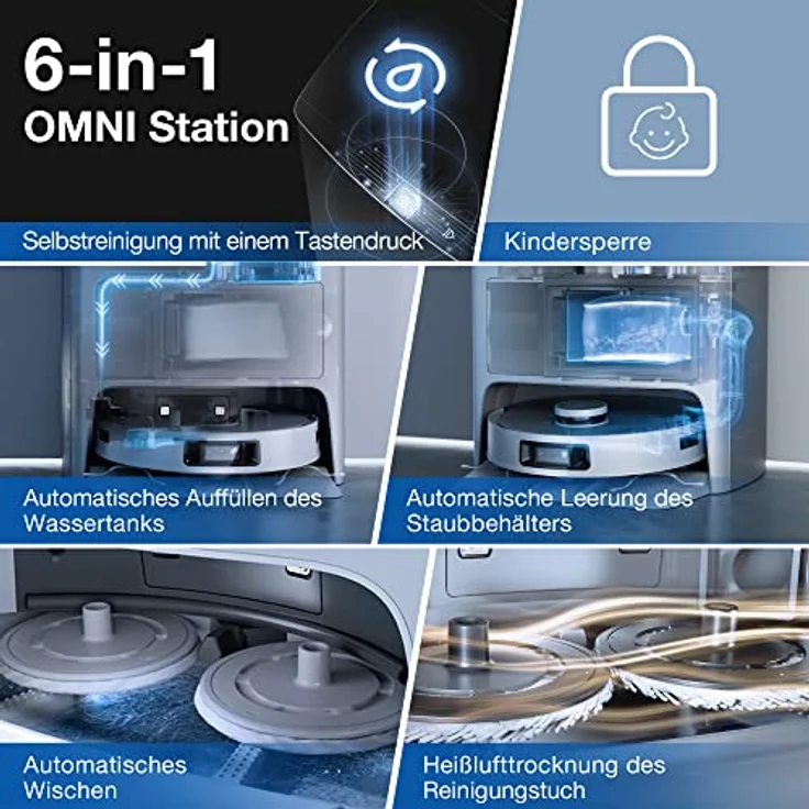 Ecovacs Deebot X1 Omni Saugroboter mit Wischfunktion und Absaugstation, 260 min Akkubetrieb, rotierender Wischausatz, 5000 Pa Saugleistung, weiß – Bild 3