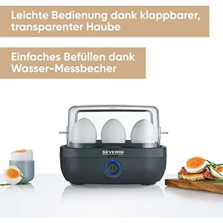 Severin EK 3165 Eierkocher, 420W, für 6 Eier, transparenter Deckel, Kunststoff, schwarz – Bild 2