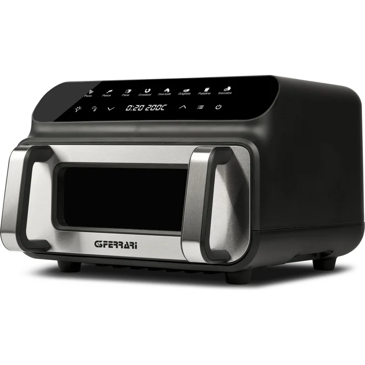 G3Ferrari G10181 Einzelfritteuse 10 l unabhängig 2000 W Schwarz, Edelstahl mit Multifunktionsluftfritteuse und doppelten Heizelementen