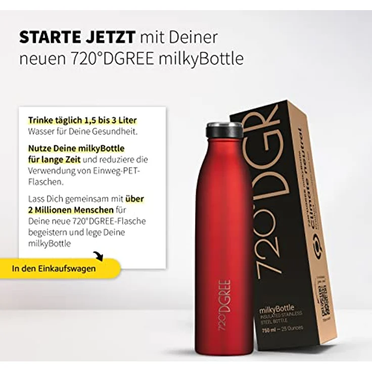 Trinkflasche Doppelwandig Edelstahl 500ml Isolierflasche 720°DGREE milkyBottle imperial red – Bild 6