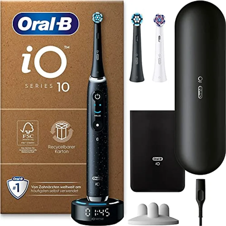 Oral-B iO Series 10 Plus Edition Elektrische Zahnbürste/Electric Toothbrush, PLUS 3 Aufsteckbürsten, Lade-Reiseetui, 7 Putzmodi, recycelbare Verpackung, Made in Germany, Geschenk Mann/Frau, black – Bild 1