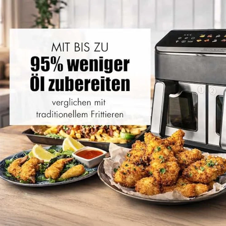 Gastroback Heißluftfritteuse 42586 Multi-Heißluftfritteuse Duo Family 9 L, 2900 W, Edelstahl, 10 Automatik-Programme, Touchscreen-Farbdisplay, Dual-Frittierkörbe – Bild 4