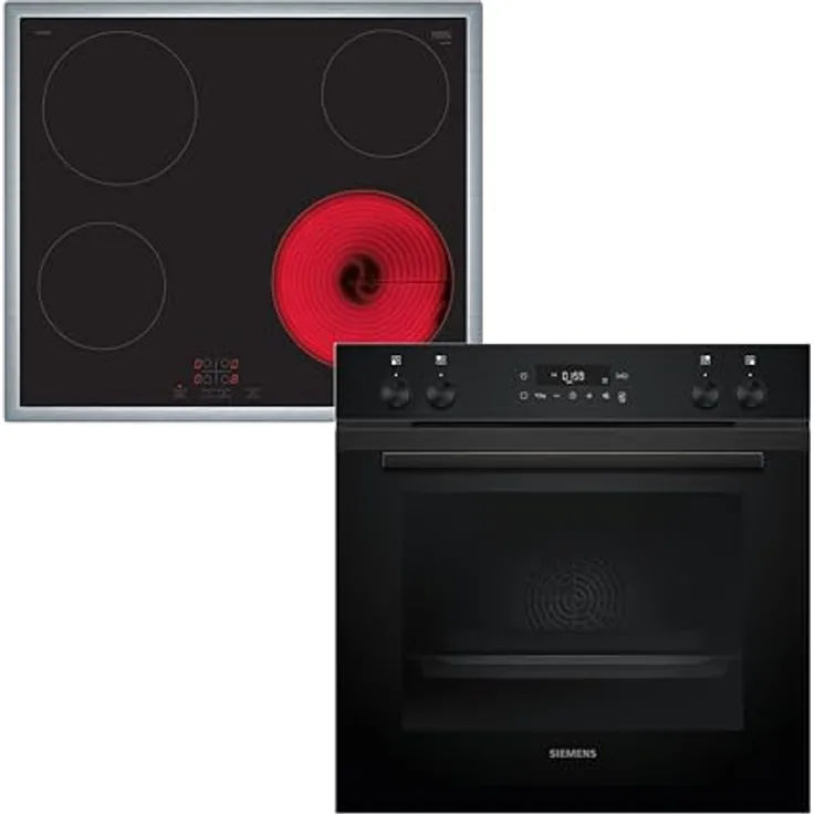 Bosch HBD230CR63 Backofen Set, Einbau-Backofen 60 cm, HBA510BA3, Schwarz, 3D Heißluft, Schnellaufheizung & Elektro-Kochfeld 60 cm, PKE645BA2E, Edelstahlrahmen, Touch Bedienung