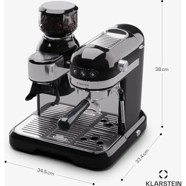 Klarstein Bella Café, Retro Mini-Espressomaschine mit Siebträger und Milchaufschäumer, 1550W, 1,4L Wassertank, 0,5L Milchtank, Thermoblock, ideal für Cappuccino – Bild 9