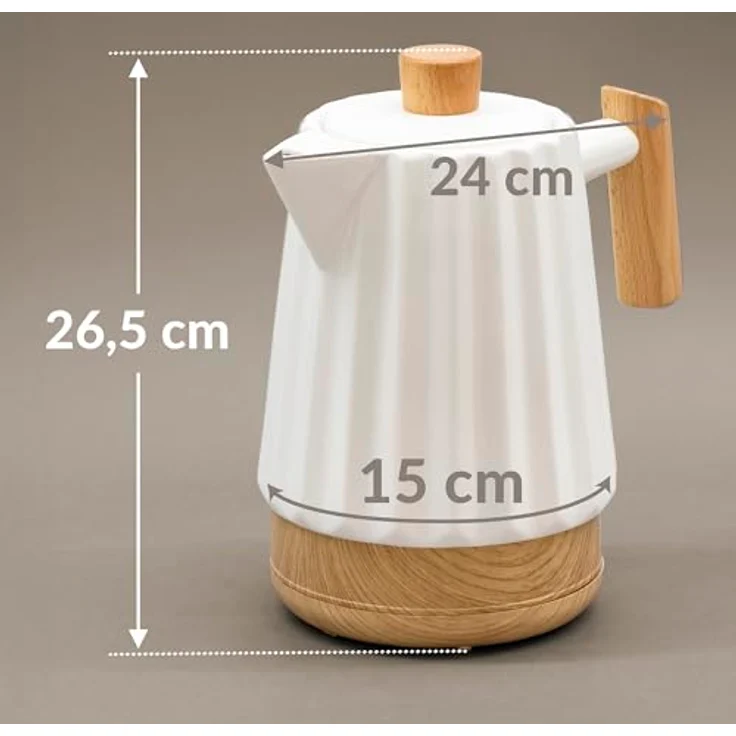 Kvota Keramik Wasserkocher ALLEGRO 1,7 L weiß – mit Holzgriff, 360°-Sockel, LED, BPA-frei, 1500 W, Retro Design – Bild 2