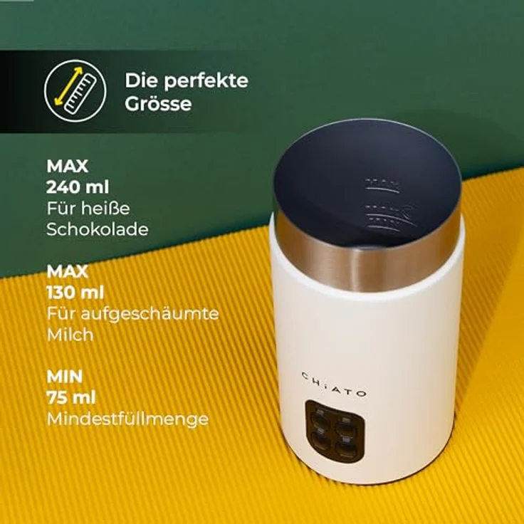 CHiATO milkPLAY Milchaufschäumer, elektrischer Milchaufschäumer mit 3 Schaumarten und 240 ml Kapazität – Bild 4