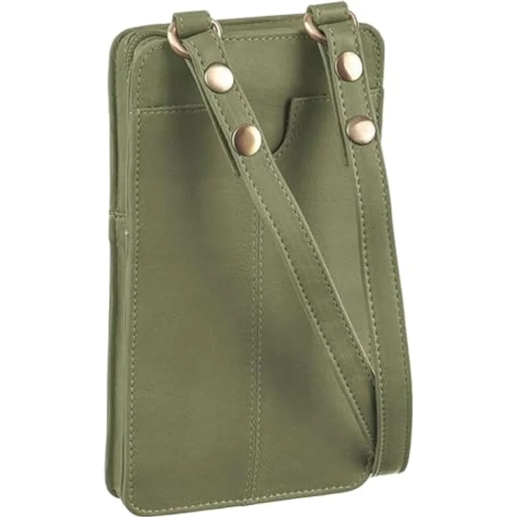 Greenland Nature Handytasche mit Geldbörse, Leder, 11 cm, grün, abnehmbarer Umhängeriemen – Bild 4