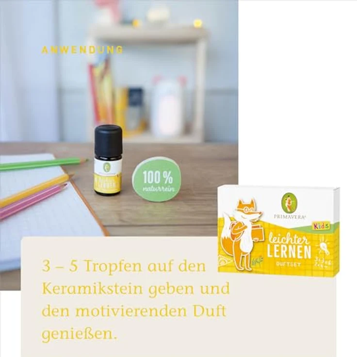 PRIMAVERA Leichter lernen Duftset, Geschenkbox Duftstein und Duftmischung, Aromaöl, Duftöl, ätherisches Öl, Aromatherapie, Geschenk, vegan – Bild 3