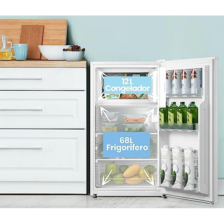 Comfee RCD115WH2, kleiner Kühlschrank mit 80 Litern und Gefrierfach, einstellbare Temperatur, leise, Weiß – Bild 4