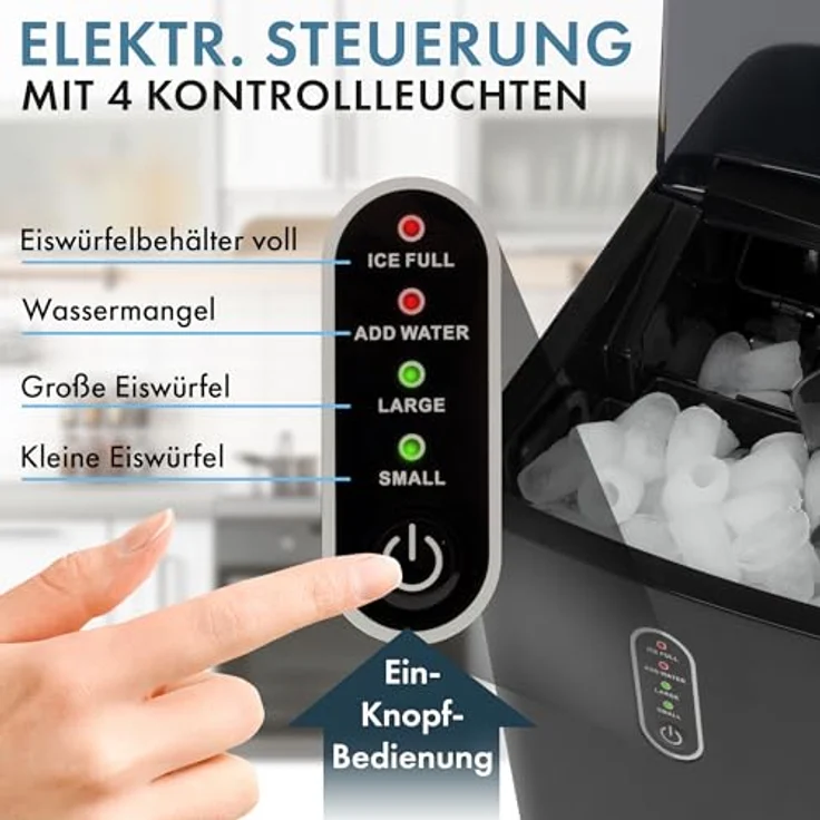 Bomann® Eiswürfelmaschine schnelle Produktion - Eiswürfel in 10 Minuten | bis zu 10kg Eis in 24 Std. | Eiswürfel Maschine mit 2 Eiswürfelgrößen & 1,1L Wassertank | inkl. Eis-Schaufel | EWB 6068 CB – Bild 2