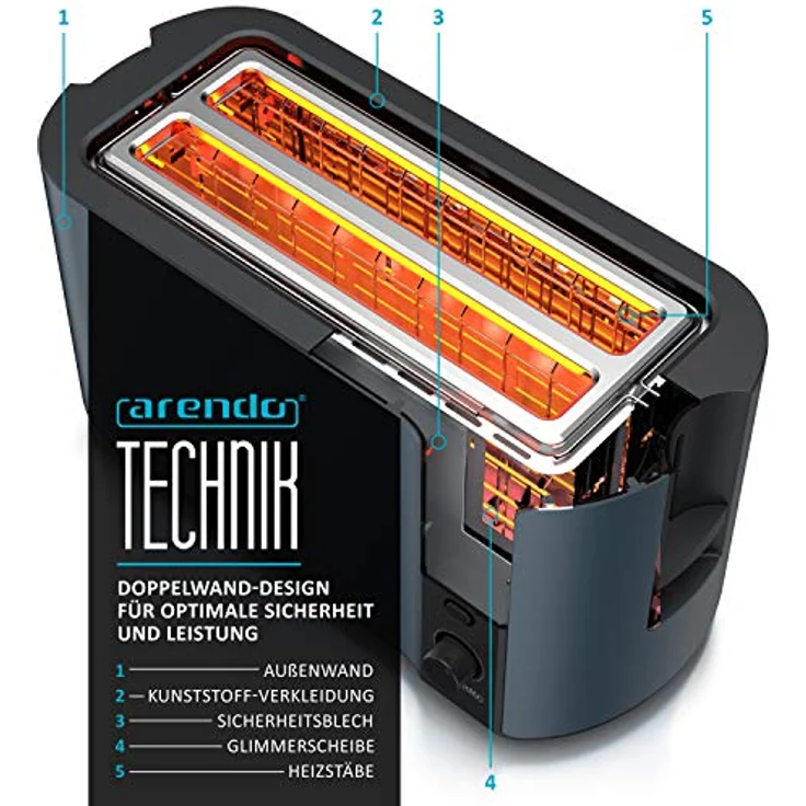 Arendo 4-Scheiben-Toaster, Langschlitz, Edelstahl, Defrost Funktion, wärmeisolierendes Gehäuse, blau – Bild 2