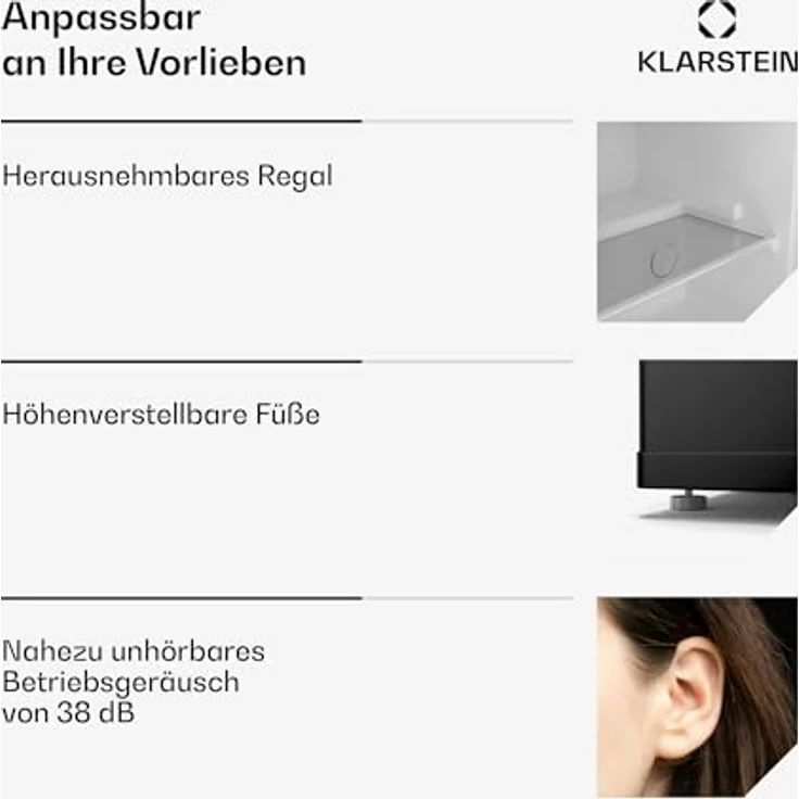 Klarstein Irene Mini-Gefrierschrank, 31L Kühl-/Gefrierkombination, -24 °C bis 10 °C, Energieeffizienzklasse C, Leise 38 dB, Weiß – Bild 5