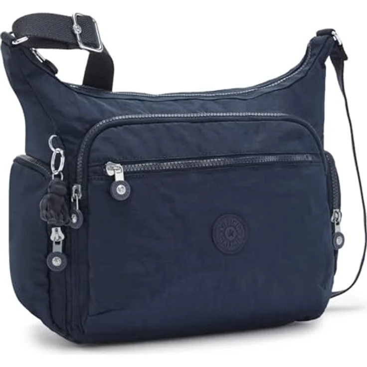 Kipling Gabbie Umhängetasche, Damen-Handtasche aus Polyamid mit Reißverschlussfach und Steckfächern, 35,5 cm, Blau – Bild 2